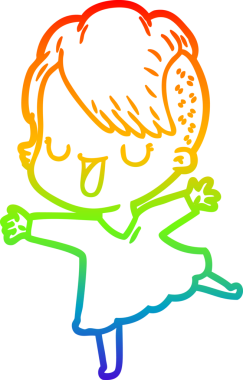 Gökkuşağı gradyan çizimi. Hipster saç kesimi bir insan tarafından çizilmiş şirin bir çizgi film kızı.