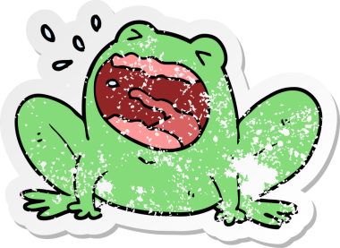 Bir insan tarafından çizilmiş karikatür kurbağasının sıkıntılı çıkartması.