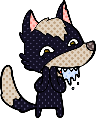 Bir insan tarafından çizilmiş aç kurt çizgi filmi.