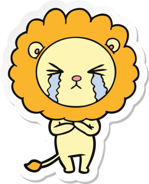 Bir insan tarafından çizilmiş ağlayan bir aslanın çıkartması.