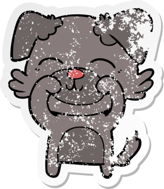 Bir insan tarafından çizilmiş bir karikatür köpeğinin sıkıntılı çıkartması.