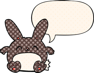 Çizgi roman tarzında konuşma balonu olan çizgi film tavşanı bir insan tarafından çizilmiş.