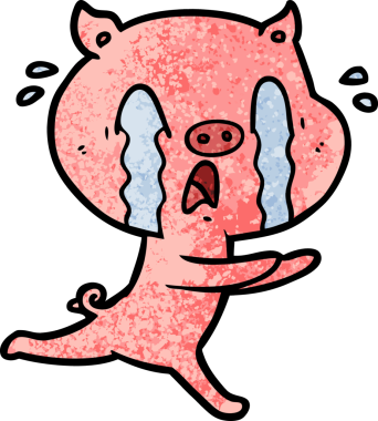 Bir insan tarafından çizilmiş ağlayan domuz çizgi filmi.