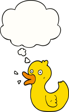 Bir insan tarafından çizilmiş düşünce balonuyla ördek vaklayan çizgi film.