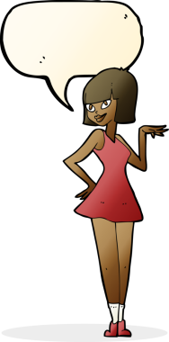 Bir insan tarafından çizilmiş konuşma balonu olan güzel bir kadın.