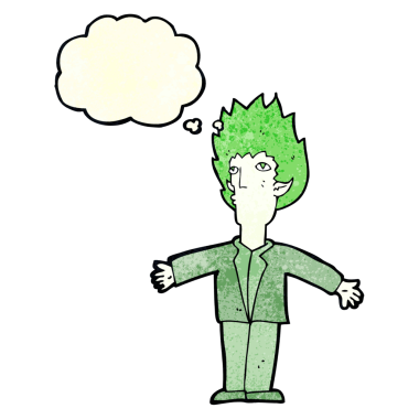 Bir insan tarafından çizilmiş düşünce baloncuğu olan bir vampir.