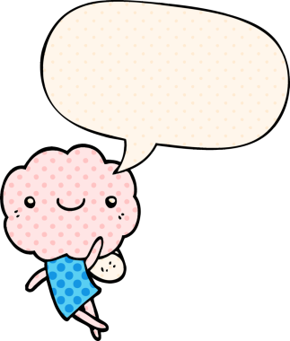 Bir insan tarafından çizilmiş çizgi roman tarzında konuşma balonu olan sevimli bulut kafalı yaratık.