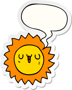 Bir insan tarafından çizilmiş balon çıkartmalı karikatür güneşi.