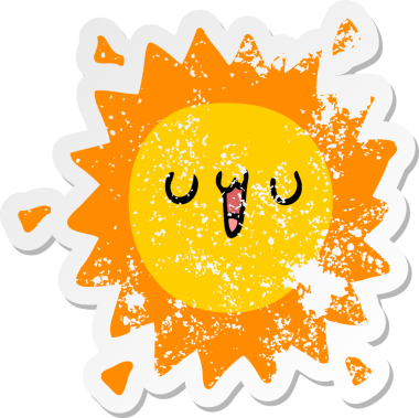 Bir insan tarafından çizilmiş karikatür güneşinin sıkıntılı çıkartması