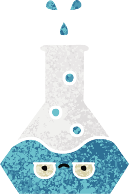 Bir insan tarafından çizilmiş bir deney şişesinin retro çizim tarzı karikatürü.