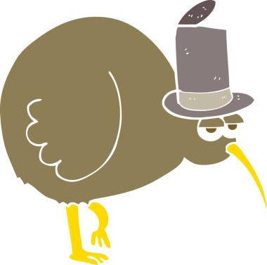 Bir insan tarafından çizilmiş kivi kuşunun düz renk çizimi