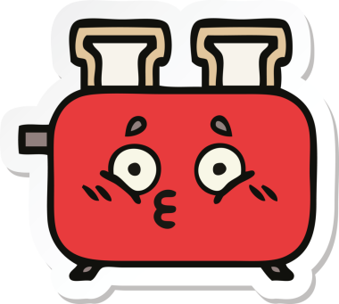 Bir insan tarafından çizilmiş bir tost makinesinin şirin bir karikatürü.