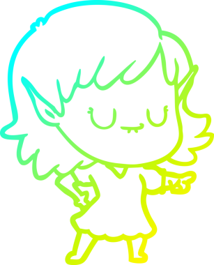 Bir insanın çizdiği elbiseyi giyen mutlu bir elf kızı çiziyor.