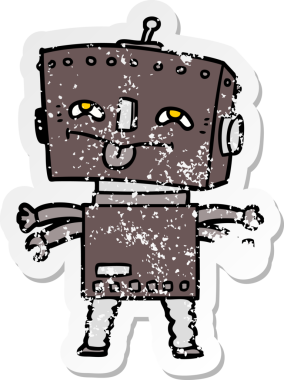 Bir insan tarafından çizilmiş karikatür robotunun sıkıntılı çıkartması.
