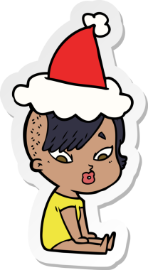 Bir insan tarafından çizilmiş Noel Baba şapkası giymiş şaşırmış bir kızın el yazısı.