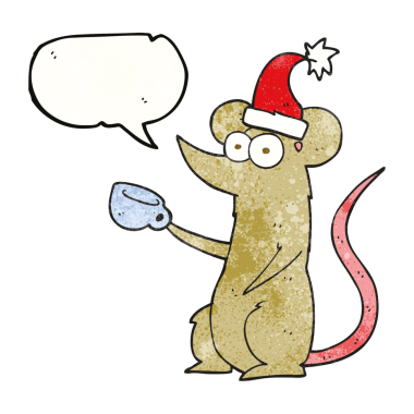 Bir insan tarafından çizilmiş Noel şapkası giyen çizgi film faresi desenli serbest konuşma balonu.