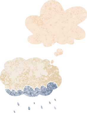 Düşünce baloncuklu karikatür yağmur bulutu grunge sıkıntılı retro dokuma tarzı bir insan tarafından çizilmiş