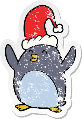 Bir insan tarafından çizilmiş mutlu noel pengueninin sıkıntılı çıkartması