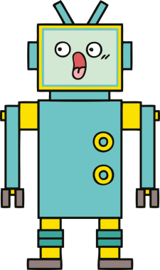 Bir insan tarafından çizilmiş sevimli bir robot karikatürü.