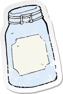 Bir insanın çizdiği karikatür kavanozunun gerilimli retro yapıştırması.