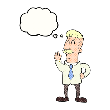 Bir insan tarafından çizilmiş serbest çizim baloncuklu ofis adamı.