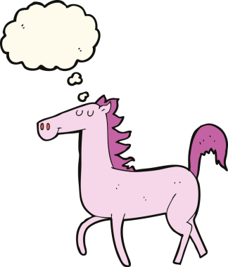 Bir insan tarafından çizilmiş düşünce baloncuklu çizgi film atı.