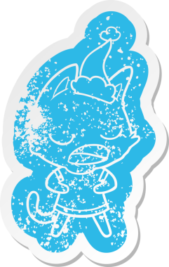 Konuşan kedi çizgi filmi. Bir insan tarafından çizilmiş Noel Baba şapkası.