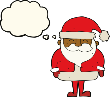 Bir insan tarafından çizilmiş düşünce baloncuklu Noel Baba çizgi filmi.