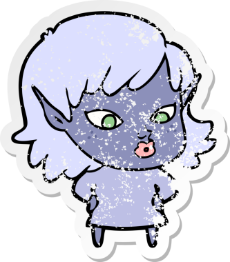 Bir insan tarafından çizilmiş güzel bir elf kızının sıkıntılı çıkartması.