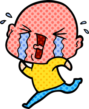 Bir insan tarafından çizilmiş ağlayan kel bir adam.