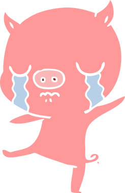 Bir insan tarafından çizilmiş düz renkli çizgi film domuz ağlaması.