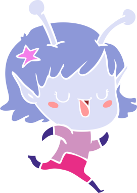 Mutlu uzaylı kız düz renkli çizgi film bir insan tarafından çizildi.