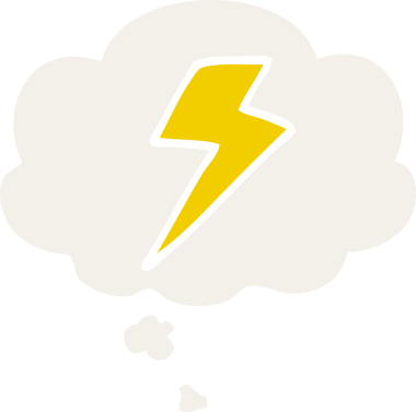 Düşünce baloncuğu ile bir insan tarafından çizilmiş karikatür yıldırımı