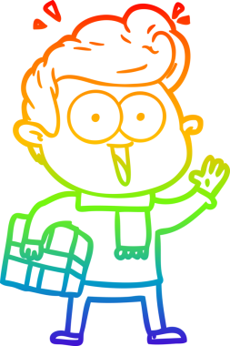 Gökkuşağı gradyanı çizimi. Heyecanlı bir adamın çizimi. Bir insan tarafından çizilmiş.