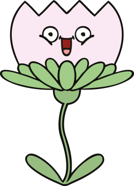 Bir insan tarafından çizilmiş sevimli bir çiçek karikatürü.