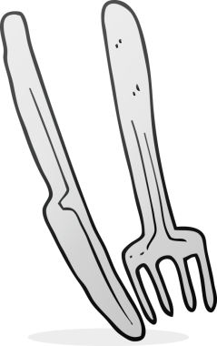 Bir insan tarafından çizilmiş çatal ve bıçak.