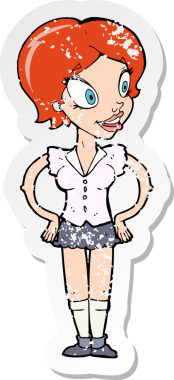 Bir insan tarafından çizilmiş, kısa etekli, mutlu bir karikatür çıkartması.