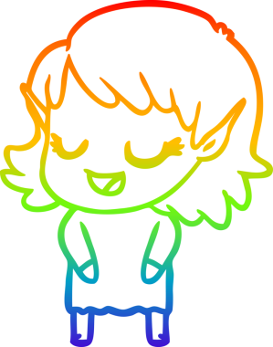 Gökkuşağı gradyan çizgisi mutlu çizgi film kızı bir insan tarafından çizilmiş.