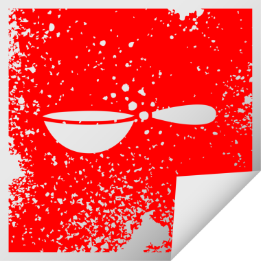 Bir insan tarafından çizilmiş bir kaşığın kare soyma etiketi.