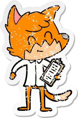 Bir insan tarafından çizilmiş karikatür arkadaş canlısı bir tilki yöneticisinin sıkıntılı çıkartması.