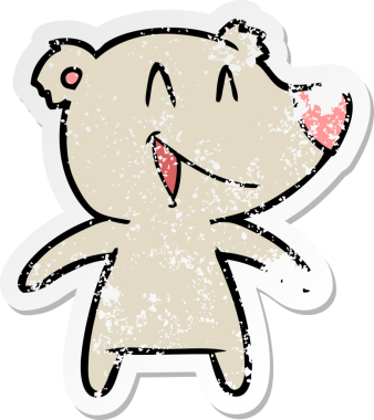 Bir insanın çizdiği gülen ayı karikatürünün sıkıntılı çıkartması.