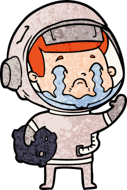 Bir insan tarafından çizilmiş ağlayan astronot çizgi filmi.