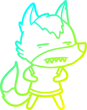 Bir insan tarafından çizilmiş dişleri gösteren çizgi bir kurt çizimi.