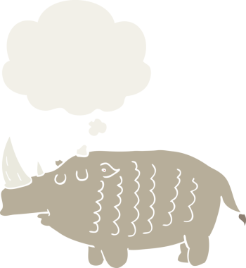 Düşünce baloncuklu çizgi film gergedanları insan tarafından çizilmiş.