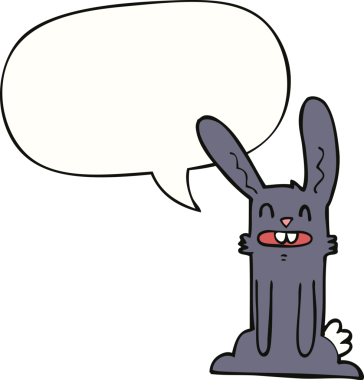 Bir insan tarafından çizilmiş konuşma balonlu çizgi film tavşanı.