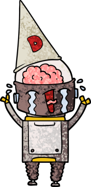 Bir insan tarafından çizilmiş ağlayan robot çizgi film.