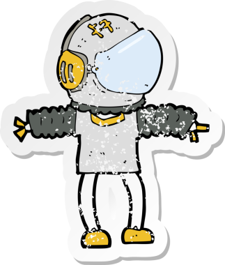 Bir insan tarafından çizilmiş karikatür astronotunun gerilimli çıkartması.