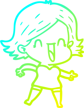 Bir insan tarafından çizilmiş, gülen bir kadının çizgi film çizimi.