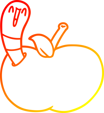 Bir insan tarafından çizilmiş elmalı bir karikatür solucanının sıcak çizgi çizimi