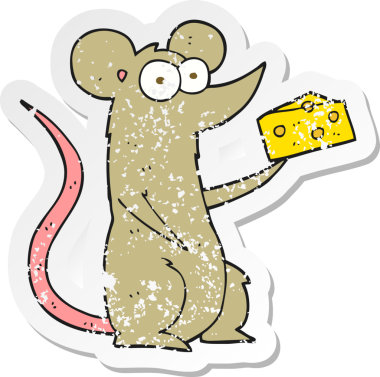 Bir insan tarafından çizilmiş peynirli çizgi film faresinin gerilimli retro yapıştırması